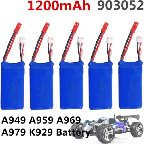 5pcs LiPo RC Drone Battery 7.4V 1200mah Battery For Wltoys A949 A959 A969 A979 K929 RC Helicopter Airplane Car Boat