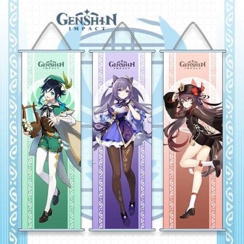Anime Game Genshin Impact Scroll Poster Home Study Wall Hanging Art Paintings Comic Exhibitions Decorative Pictures 75x25cm