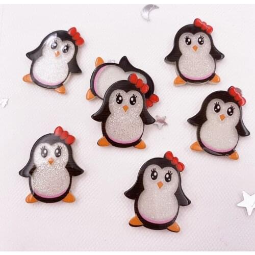 Glitter Kawaii Colorful Cute Penguin Sister flatback Planar Acrylic Sheet Miniature Pattern Applique DIY Decor Craft Supplies
