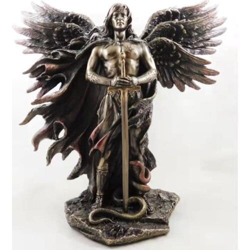 Metatron Bronzed Seraphim Six-winged Guardian Angel With Sword And Serpent Big Wings Angel Statue Resin Statues Home Decor