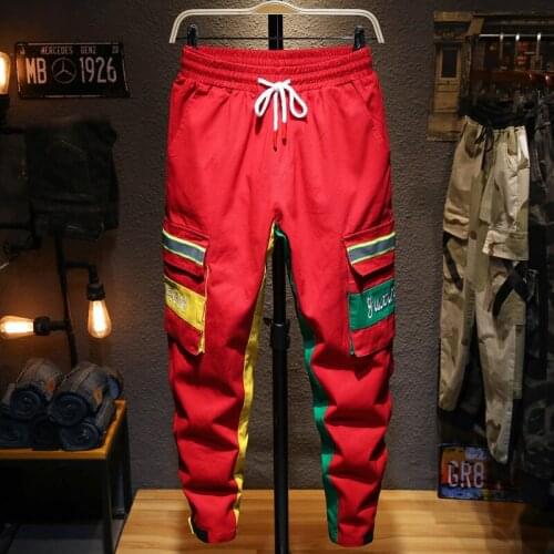 Mens casual pants spring and summer new sports casual pants mens overalls loose velcro street trend harem pants youth
