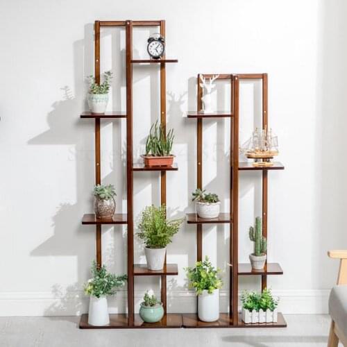 Flower Shelf Creative Multilayer Indoor Special Offer Bamboo Solid Wood Shelf Balcony Living Room Green Fleshy Fleshy Space