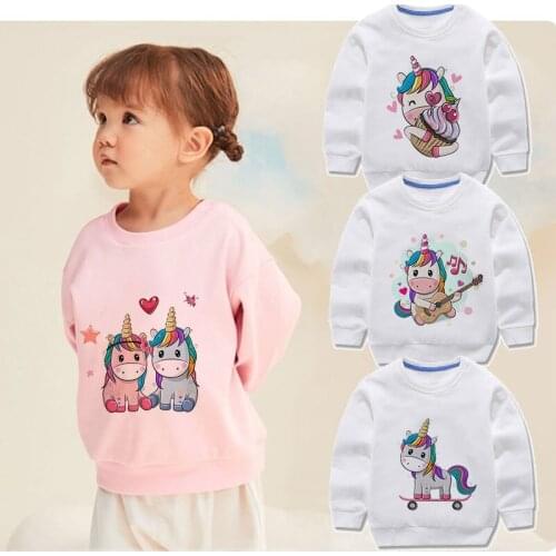Baby Children 2-7 Years Old Boys And Girls T-Shirts Kawaii Unicorn Pattern Autumn Clothes Long Sleeve Tops Casual Toddler Teens