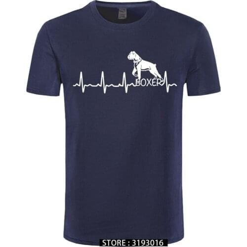 Heartbeat Boxer Dog T-Shirts for Men Funny Tees for Dog Lover Short Sleeve Leisure Crewneck 100% Cotton Tops Printed T Shirt