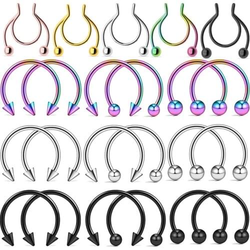 Surgical Steel Not Allergic C Shape Nose Ring Horseshoe Hoop Earrings Cartilage Piercing Clip Lip Ring Body Jewelry Nose Rings
