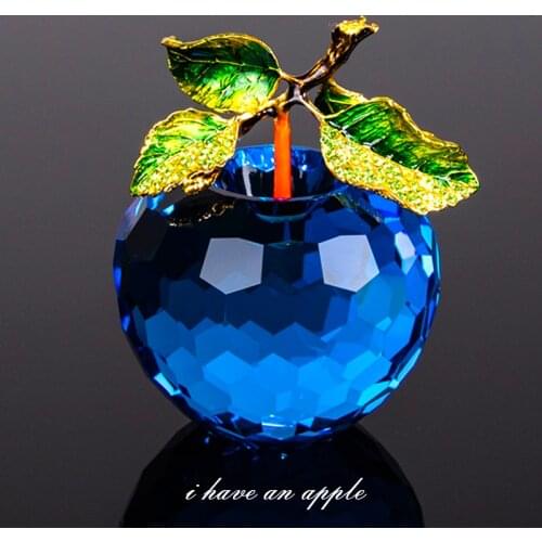 Crystal Glass Apple miniature Figurine Natale Home Decorations Figurines Crafts gifts Artificial Fruits