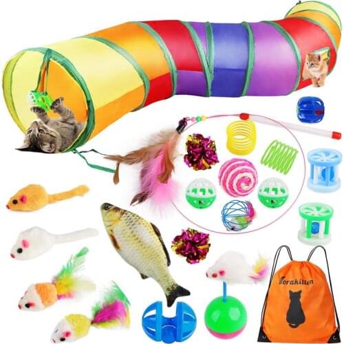 Legendog 20Pcs/Set Pet Toys Cute Bell Cat Toy Feather Toys Pet Mice Toy Pet Tunnel Crinkle Ball Toy Pet Supplies With 1pc Bag