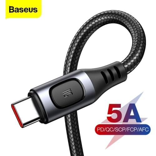 Baseus USB Type C Cable 5A PD Fast Charging Cable For Xiaomi Samsung S20 Huawei P30 Cable USB C Cable For iPad Pro Type-C Cable