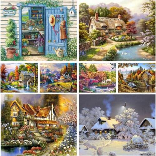 5D DIY Full Square Diamond Painting Landscape Diamond Embroidery House Rhinestone Mosaic Home Decor Picture Cross Stitch Kit