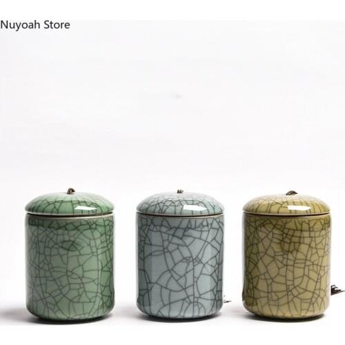 Retro Cracked Ceramic Storage Jars Household Green Tea Sealed Cans Portable Tea Cans Home Tea Set Supplies Home Decoration