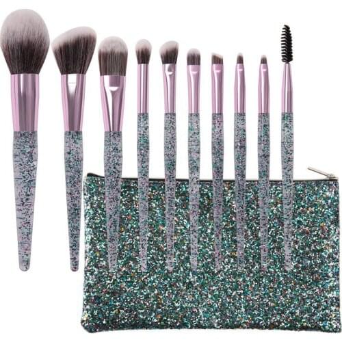 10pcs/set Glitter Makeup Brush Set Foundation Blending Power Eyeshadow Concealer Blush Cosmetic Quicksand Beauty Make Up Brushes
