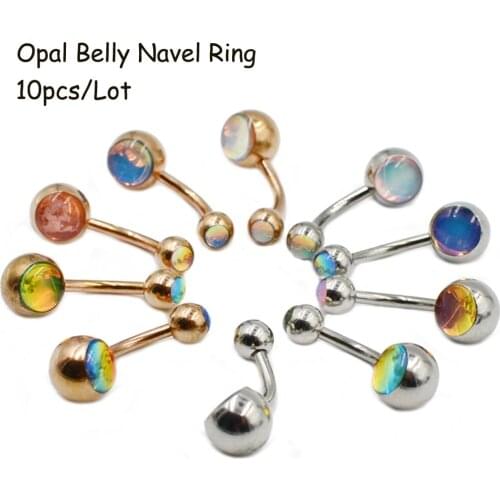 10Pcs/Lot Surgical Steel Opal Belly Navel Ring Belly Button Ring Navel Piercing Sexy Charming New Style Body Piercing Jewelry