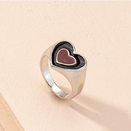 2021 Ins Trendy Gold Heart Two Tone Enamel Geometric Minimalism Finger Rings Korean Fashion Women Party Jewelry