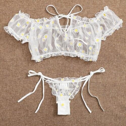 Lingerie Set Women Embroidery Lace Bowknot Strapless Bra Brief Sets Sexy Underwear Ladies Hot Erotic Perspective Sexy Lingerie