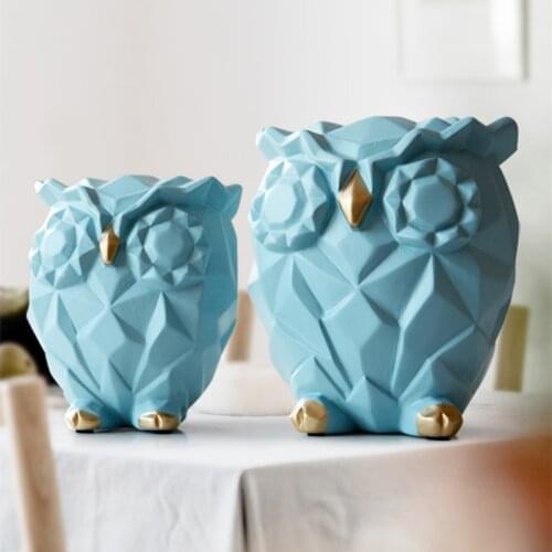 Creative Cute Owls Art Sculpture Lovely Geometric Owls Statue Crafts Home Decoration Orn Animals Figurine Wedding Gift WR20