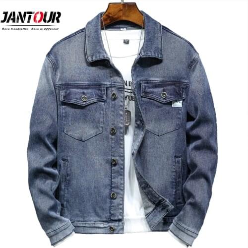Jantour 2020 New Autumn Winter Jacket Men Fashion Retro Denim Jacket Thicken Single Breasted Turn-Down Collar Hommes Veste Ropa