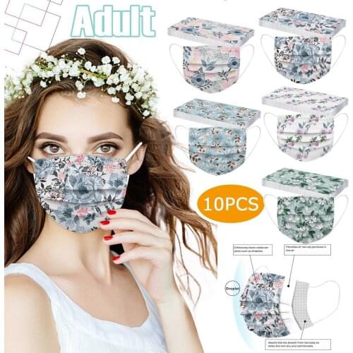 10pcs Mascarillas Face Masks Fashion Adult Flowers Print Disposable Face Mask Mascarillas Masque Jetables Halloween cosplay