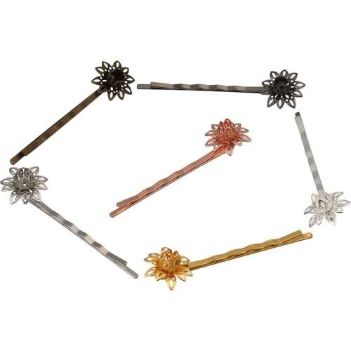 Copper Hair Barrette Hair Pins 3D Hollow Floral Flowers Hair Clip Bobby Pin Womens Hair jewelry Findings Accessories