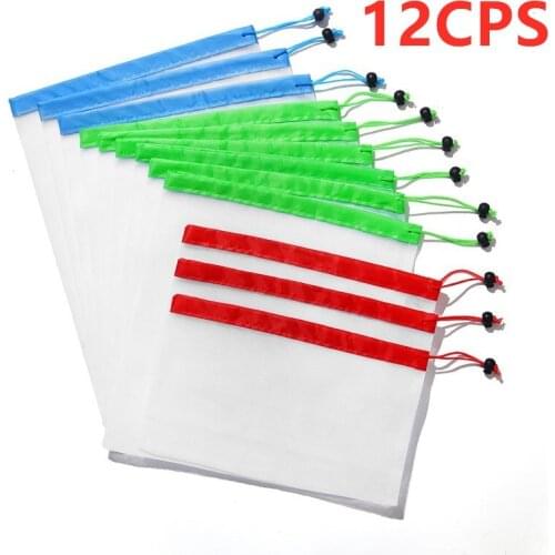 12PCS/Set Reusable Mesh Produce Bags Washable Eco Friendly Bags Shopping Bags For Grocery Shopping Storage Fruit Vegetable Bags