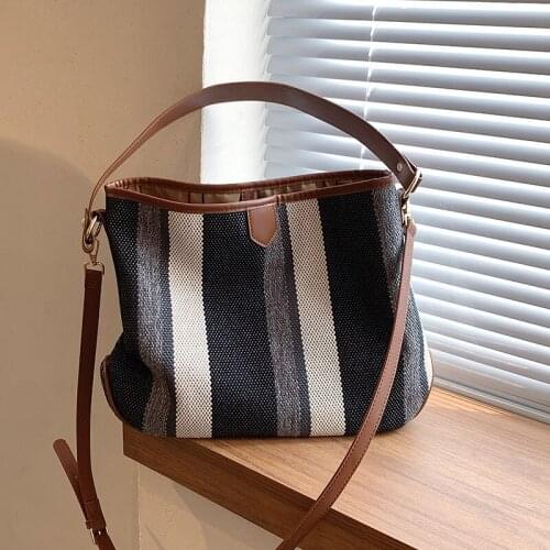 Fashion Designer Canvas Big Casual Totes Shoulder Crossbody Bag for Women Handbag Purses 2021 New Stripe Ladies Messenger Bags