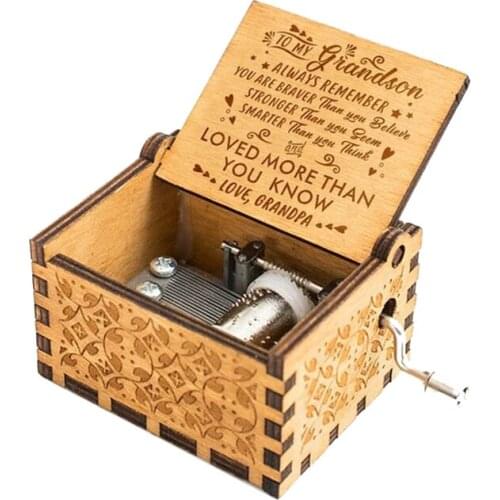 Hand Cranked Engraved Music Box - You are My Sunshine, Gift For Grandson From Grandpa - I Love You Boy