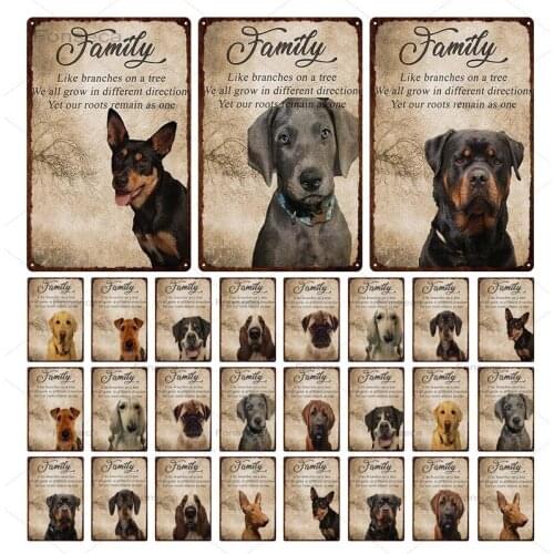 Family Pet Dog Quotes Metal Tin Sign Vintage Home Decoration Retro Wall Art Plaque Pet Dogs Shop Iron Painting 20x30cm