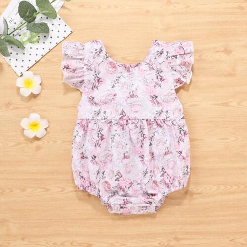 New Summer Baby Girl Ruffles Sleeve Romper Round Neck Flower Jumpsuit Outfits0-18M