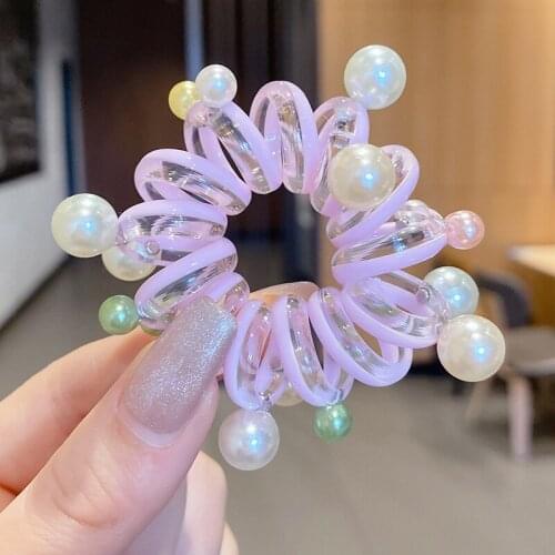New Color Plastic Pearl Telephone Line Hairband Womens Headband Braid Rubber Band Girls Headdress Headwear