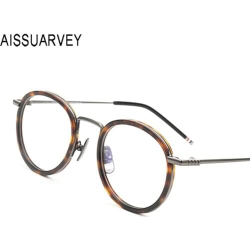 Acetate Alloy Round Eye Glasses Frames for Men Women Vintage Glasses Optik Women Eyeglasses Frame Retro Mens Clear Lens Glasses