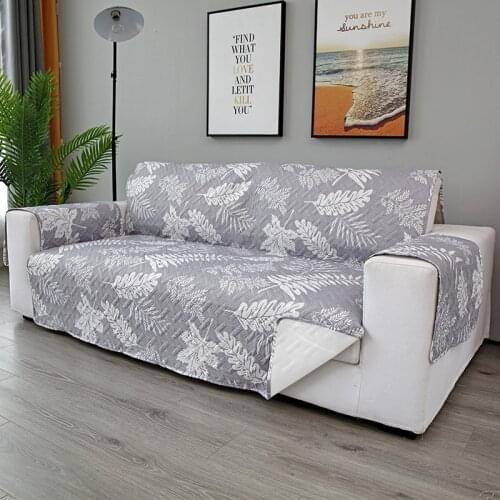 Grey Green Color Leaves Print Sofa Slipcover Anti-Slip Removable Washable Sofa Cover Furniture Protector Pet Mats 1/2/3 Seat