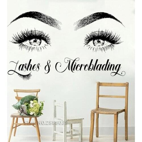 Lashes & Microblading Eyelash Vinyl Wall Decals Window Sticker Beauty Salon Woman Face Eyelashes Eyebrows Decor Poster LL303