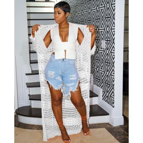 RMSFE 2021 Women Long Sleeve Fashion Sexy Solid Color Leisure Hollow Knitted Long Coat Outwear