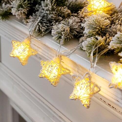 Rattan five-pointed star light string led small flashing lights decoration shop romantic scene decoration Christmas tree pendant