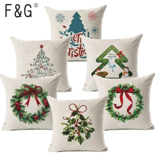 Christmas Tree Snowman Pattern Cotton Linen Throw Pillow Cushion Cover Car Home Sofa Decorative Pillowcase