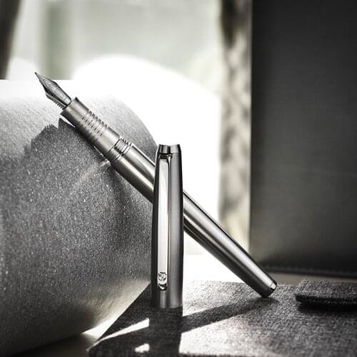 Hongdian Full Steel Fountain Pen EF / F Bent Nib Srew Cap 0.5mm/0.4mm Nib Fountain-Pen Pens School Office Practice Supplies Gift