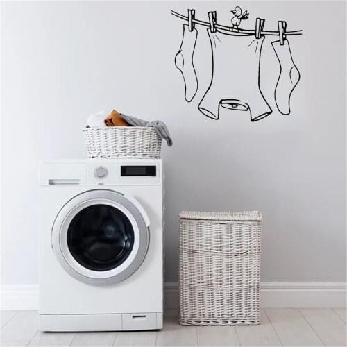 Cute Clothes Line With Bird Wall Decal Laundry Room Sign Wall Sticker Laundry Room Home Decoration Wall Art Mural Vinyl ov496