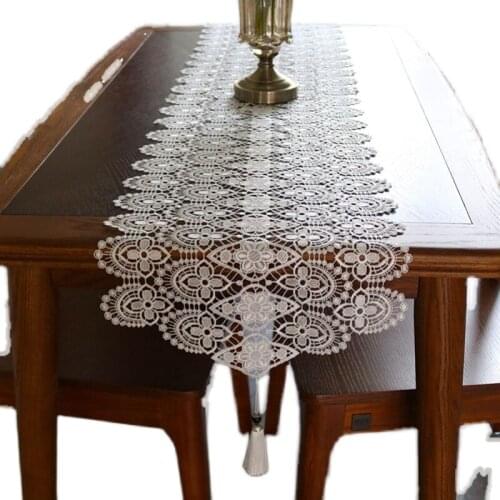 Modern White cotton lace tea bed table runner flag cover cloth embroidered Christmas tablecloth mantel nappe home wedding decor