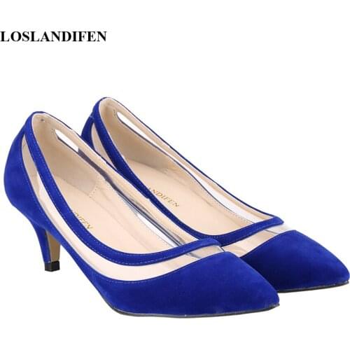 Comfort Low Office Lady Shoes New Pointy Toe Women Pumps Sexy Transparent PVC Patchwork Flock High Heel Female Single Shoe Dress