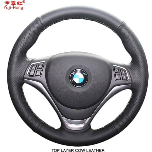 Yuji-Hong Top Layer Genuine Cow Leather Car Steering Wheel Covers Case for X1 E84 2014 2015 Hand-stitched Auto Steering Cover