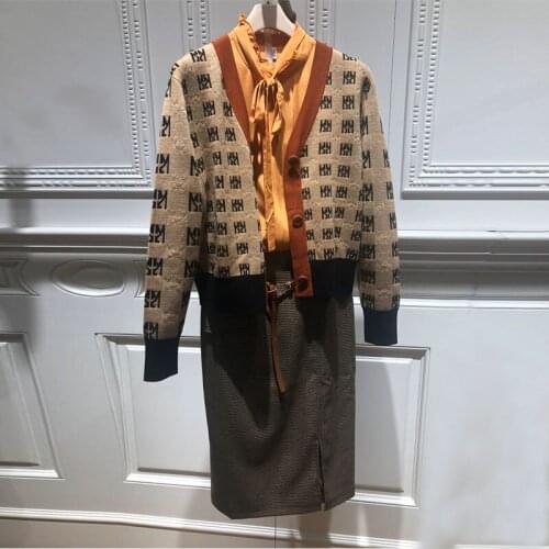 Spring and autumn new style retro letters knitted sweater cardigan small jacket women