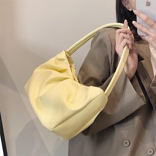 FIRMRANCH Top Quality Warm Yellow Large-Capacity Pleated Design Soft Cotton Candy Cloud Underarm Personalized Shoulder Handbag