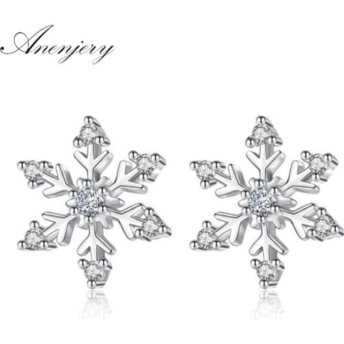 ANENJERY 925 Sterling Silver Zircon Snowflake Stud Earrings For Women Earrings boucle d'oreille oorbellen S-E582