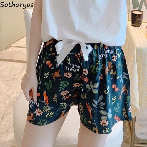 Sleep Bottoms Women Print Fashion Summer Sleepwear Loose Chic Soft Cute Sweet Korean Style Casual Elastic Waist Vintage Simple