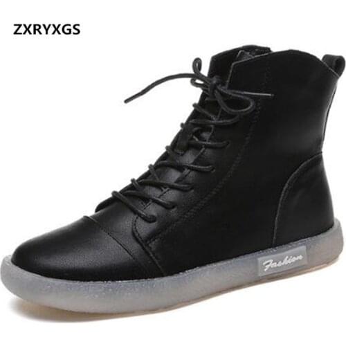 Soft Cowhide High-top Women Ankle Boots Casual Shoes Woman Sneakers White Black Spring Boots 2020 New Comfort Warm Winter Boots