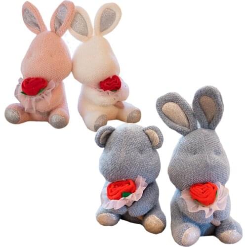 1pcs 23cm Handmade Rose Rabbit Crochet Wool Doll Flower Bea Stuffed Plush Toy Baby Plush Toy Gifts for Kids Birthday