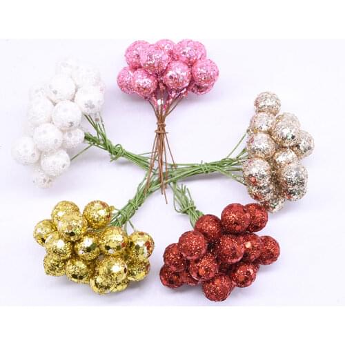 10Pcs Glitter Fruit Stamens Cherry Artificial Flower Small Red Berries Beads for Wedding DIY Flower Wreath Gift Box Decoration