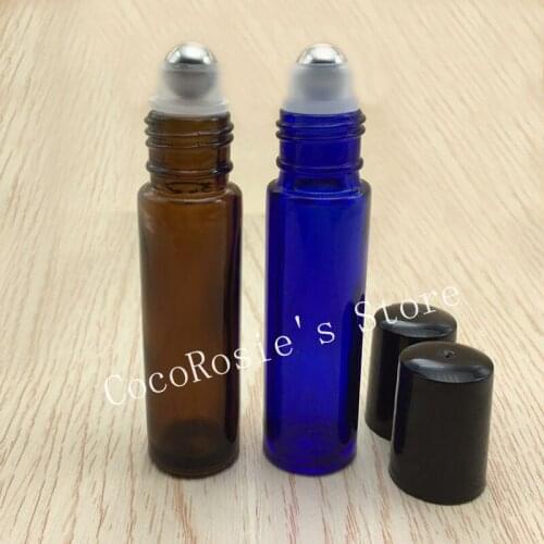 15pcs/lot Empty 10ml roll on bottle 10cc amber/brown blue roll-on bottle thick bottle glass tube