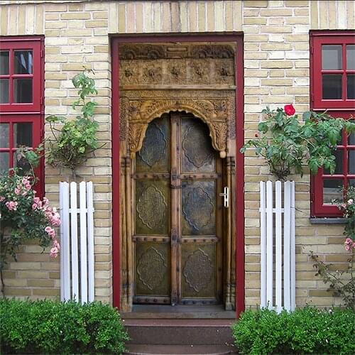 2pcs/set Retro Simulation Wooden Door DIY Door Art Mural Stickers Bedroom Living Room Decorative Painting Waterproof Art Murral