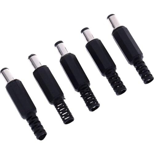 5/10PCS DC Power Plugs Male Jack Connectors For Welding Line Black DC Power Male Plug Jack Adapters 5.5*2.1mm