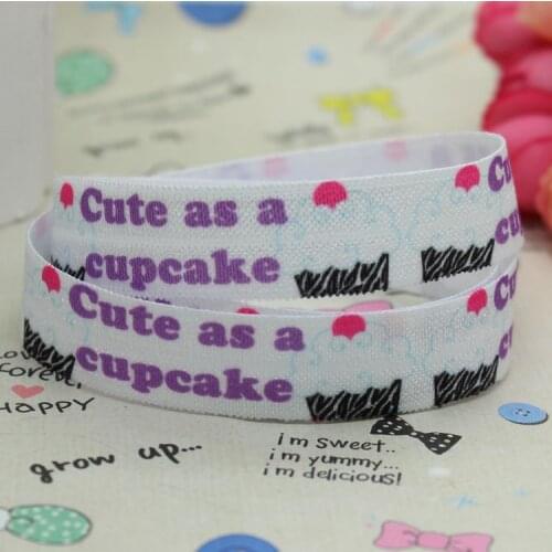 5/8 inch Free shipping Fold Elastic FOE cute as cupcake printed ribbon headband diy decoration wholesale OEM B089
